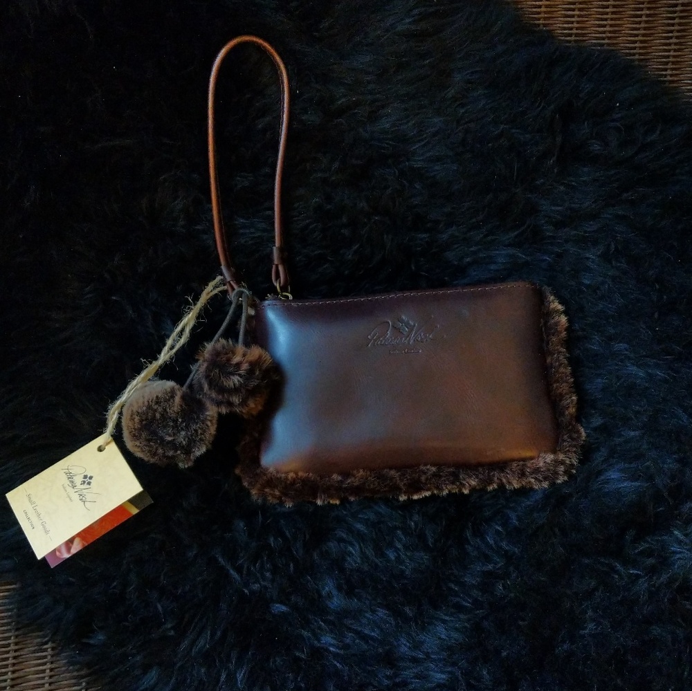 Patricia Nash chocolate leather laser cut Sherpa